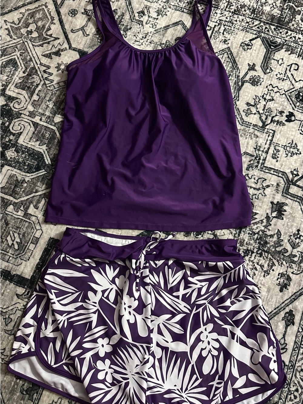 Women’s Purple Tankini Swim Top & Floral Boardshorts Set